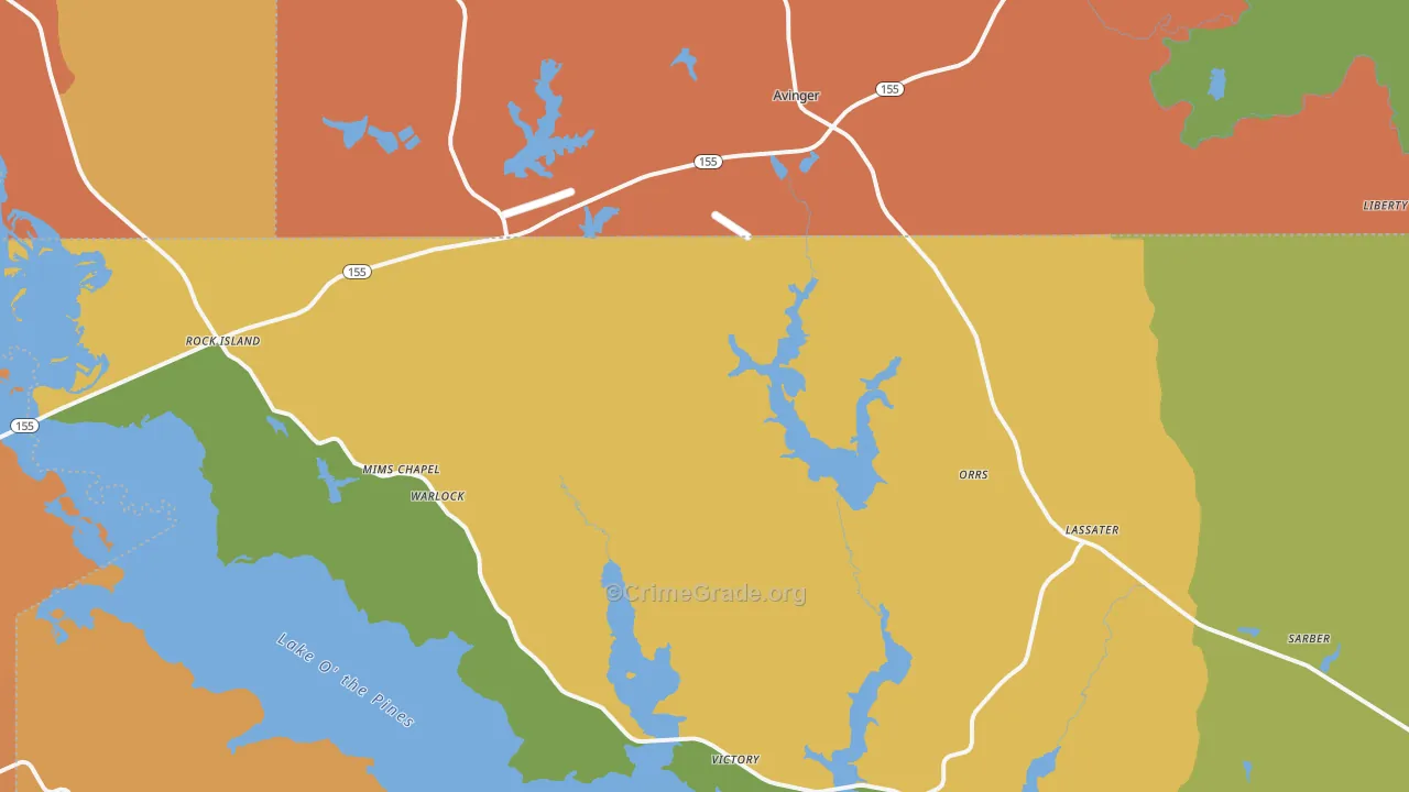 Avinger, TX Map of Vandalism Rates