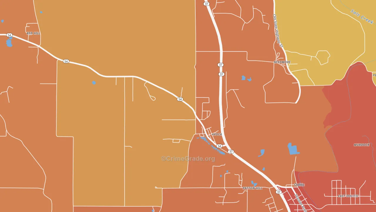 Avoca, IN Map of Vandalism Rates