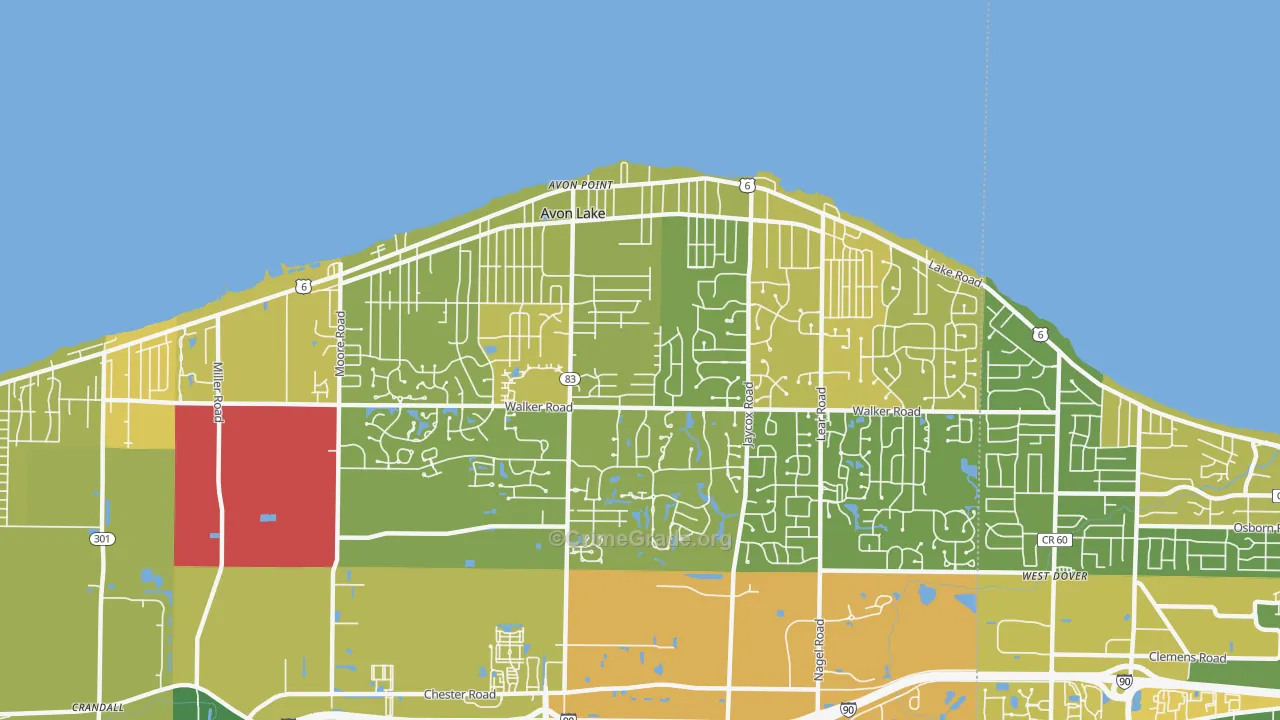 Avon Lake, OH Map of Vandalism Rates
