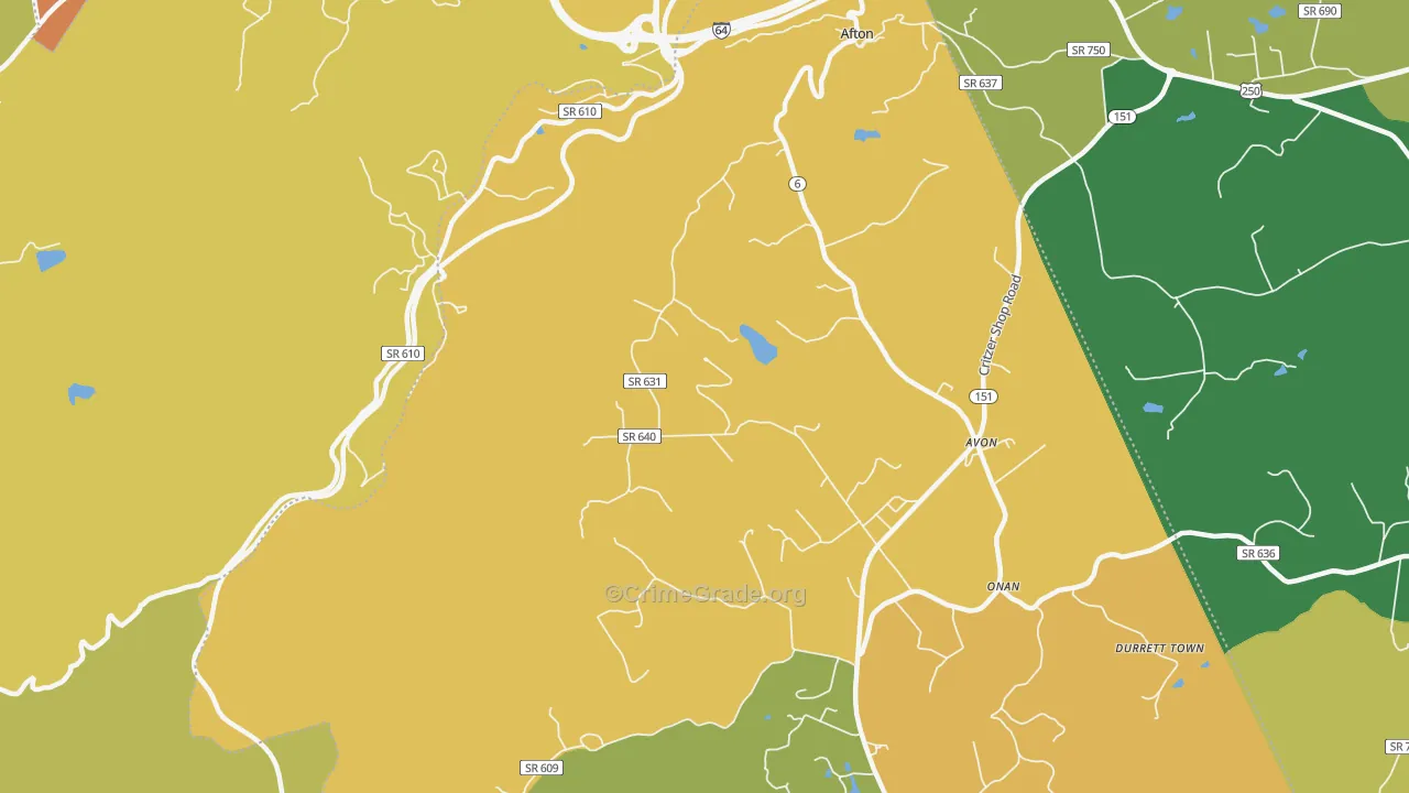 Avon, VA Map of Vandalism Rates