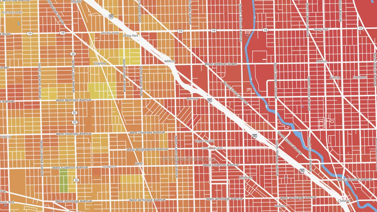 Avondale, Chicago, IL Map of Vandalism Rates