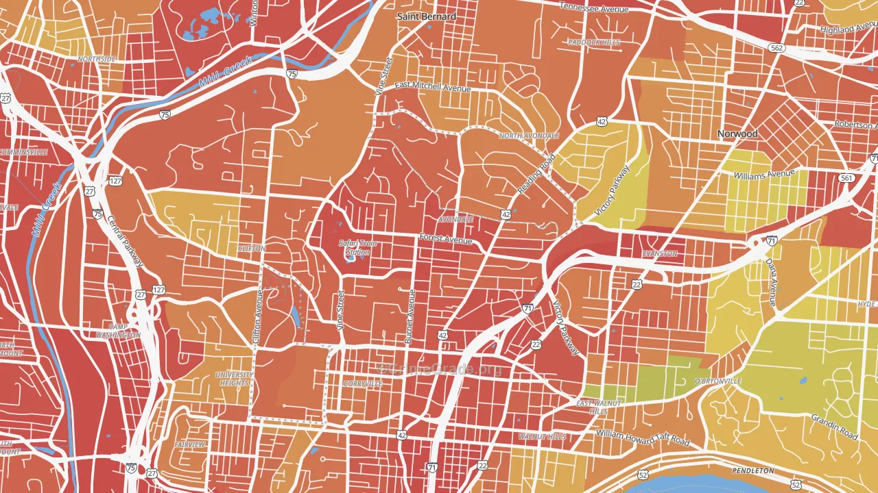 Avondale, Cincinnati, OH Map of Vandalism Rates