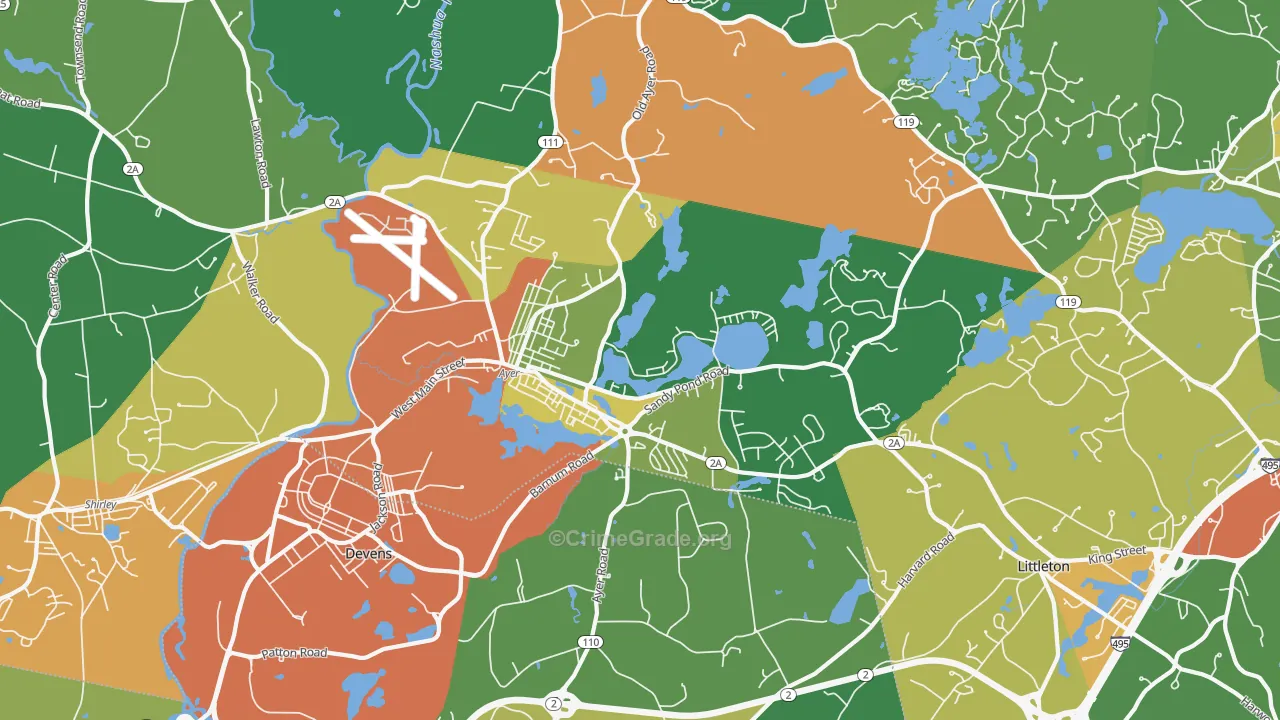 Ayer, MA Map of Vandalism Rates