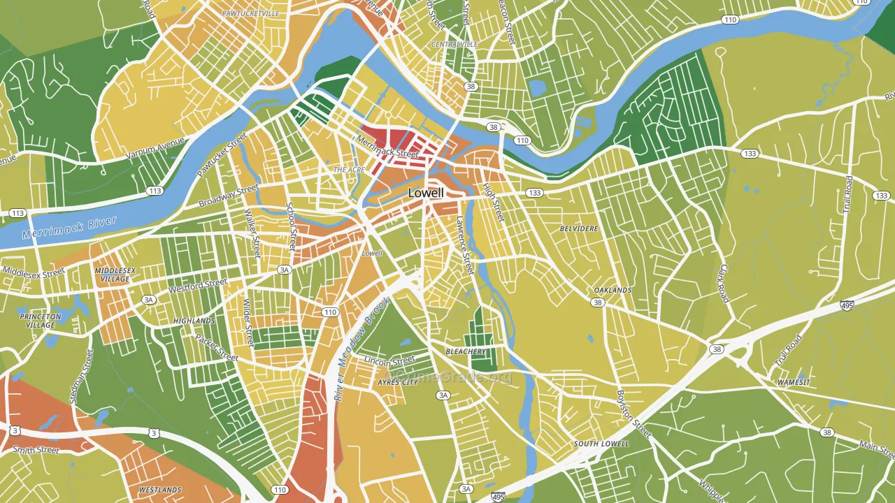 Back Central, Lowell, MA Map of Vandalism Rates