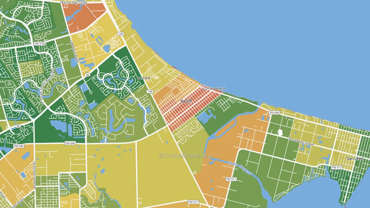 Bacliff, TX Map of Vandalism Rates