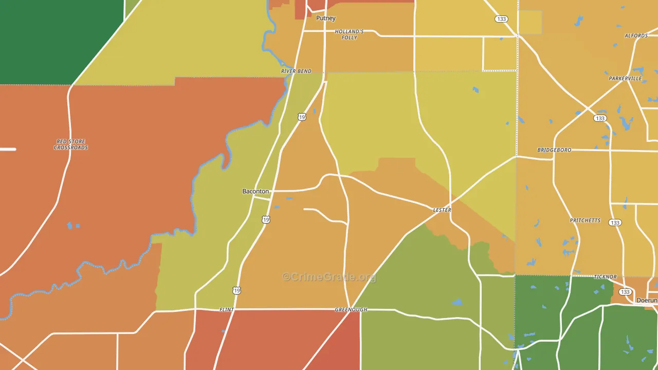 Baconton, GA Map of Vandalism Rates