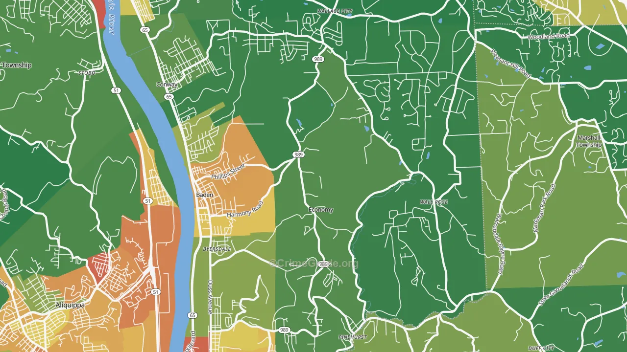Baden, PA Map of Vandalism Rates