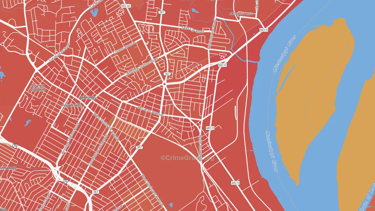 Baden, St. Louis, MO Map of Vandalism Rates