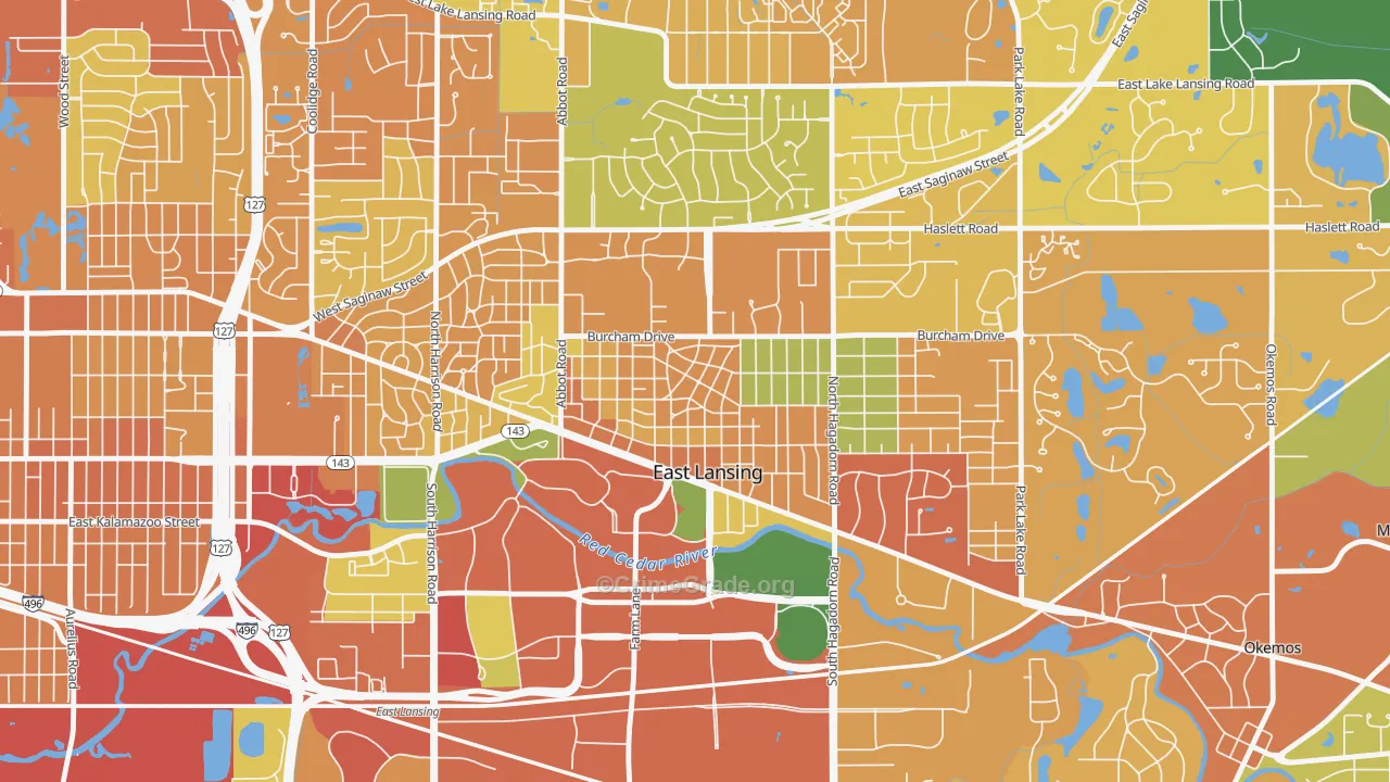 Bailey, East Lansing, MI Map of Vandalism Rates