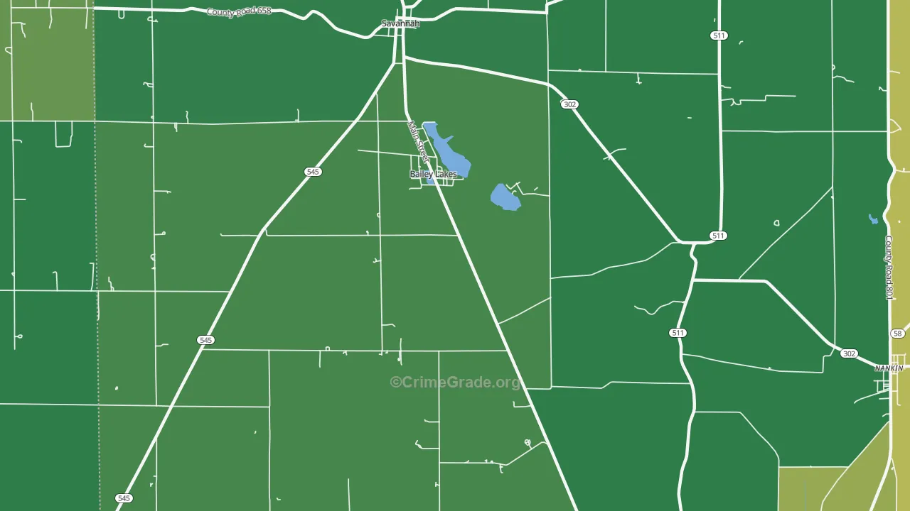 Bailey Lakes, OH Map of Vandalism Rates