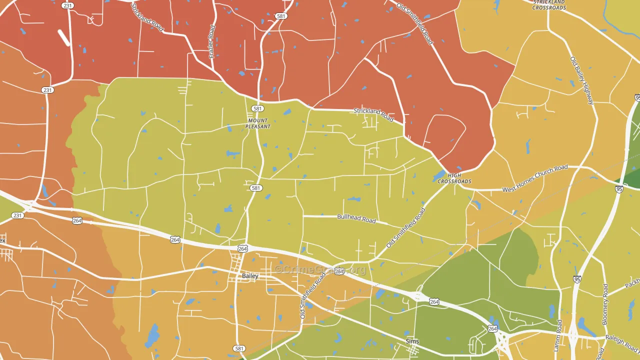 Bailey, NC Map of Vandalism Rates