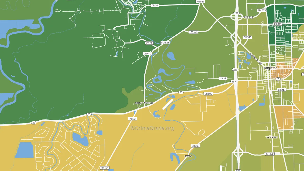 Baileys Prairie, TX Map of Vandalism Rates