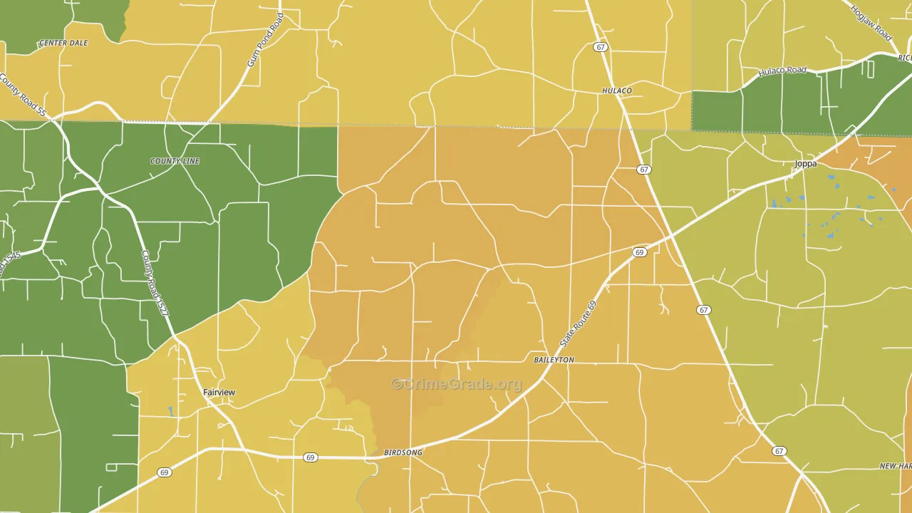 Baileyton, AL Map of Vandalism Rates