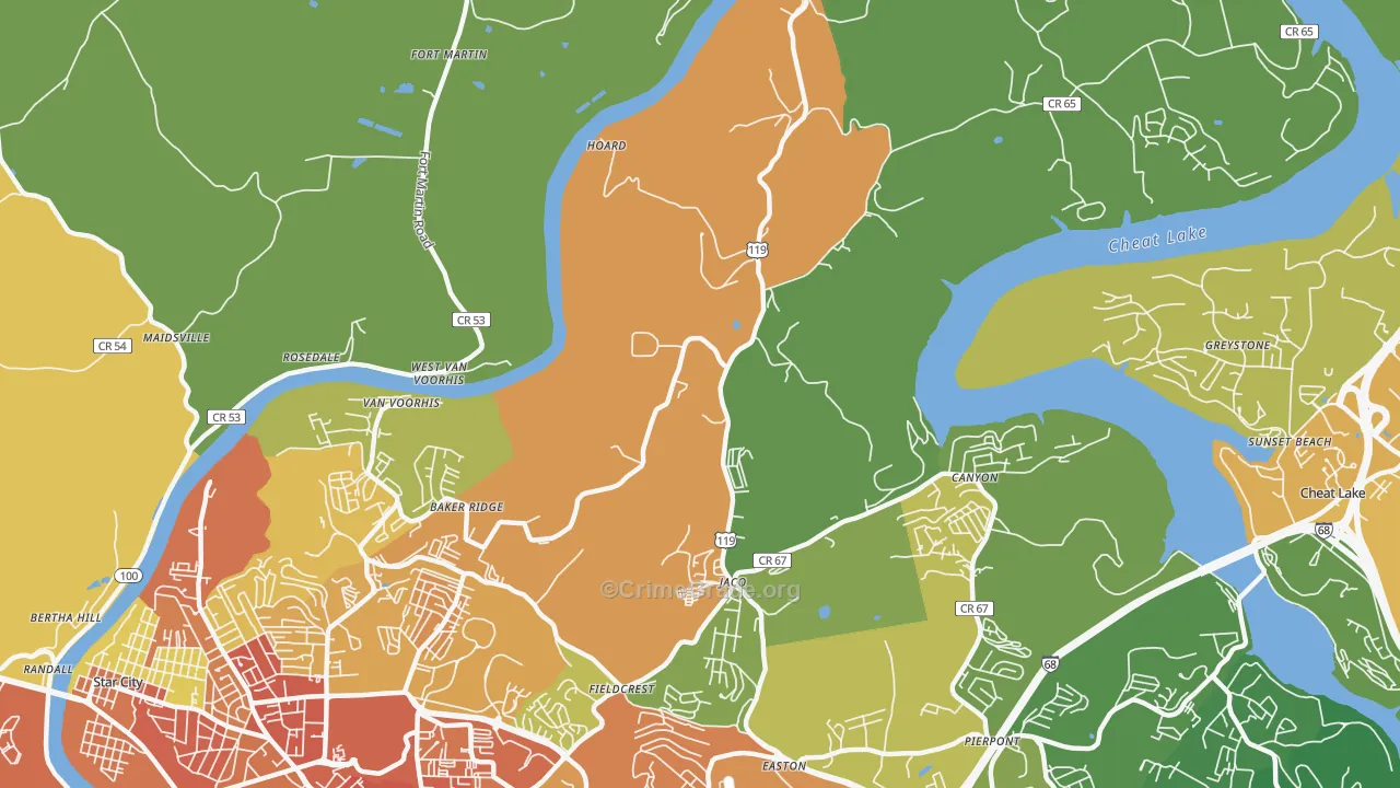 Baker Ridge, WV Map of Vandalism Rates
