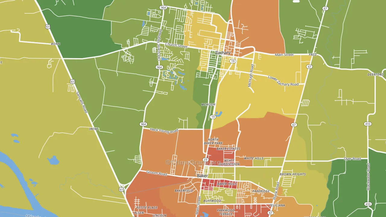 Baker-Zachary Area, Baker, LA Map of Vandalism Rates