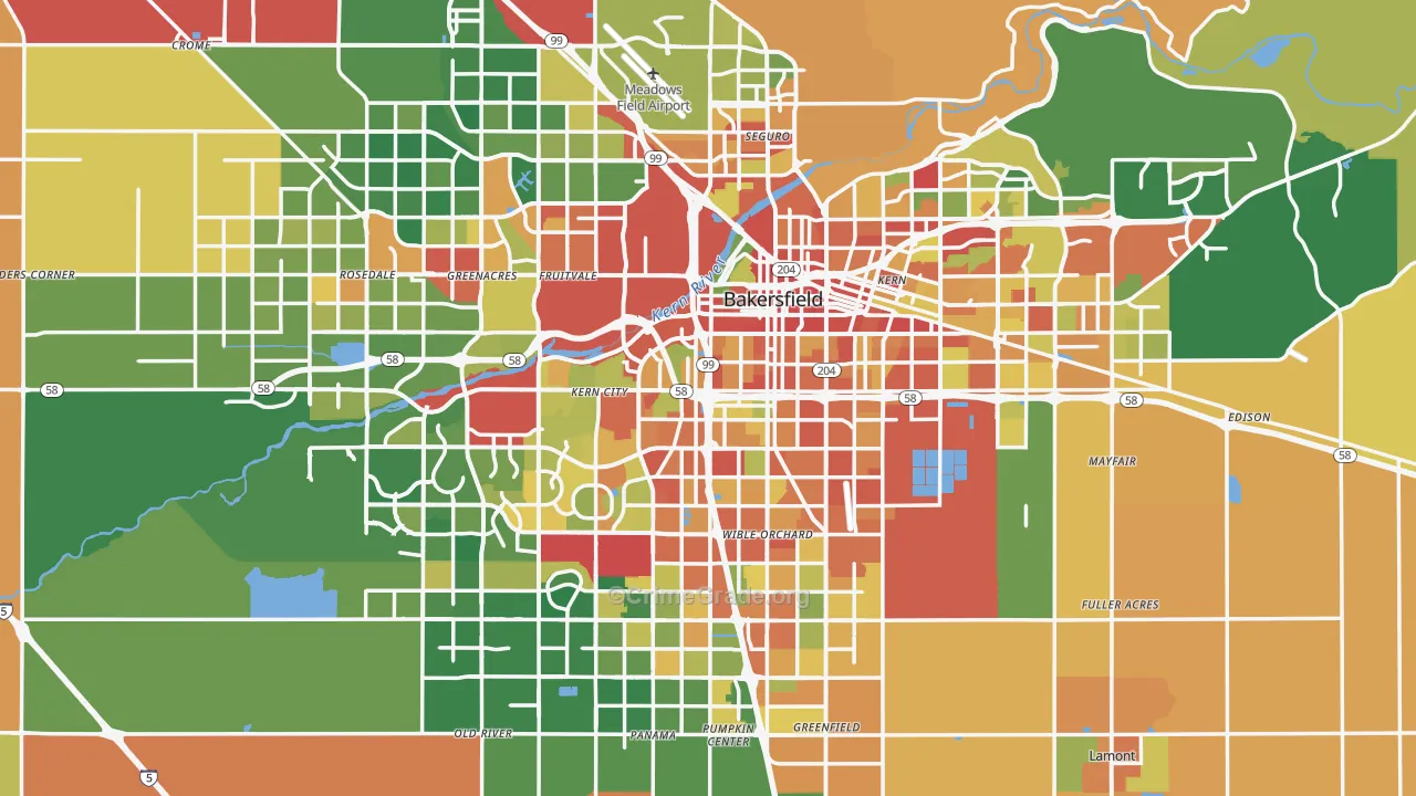 Bakersfield, CA Map of Vandalism Rates