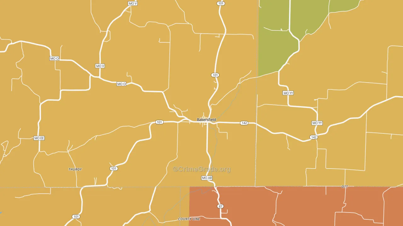 Bakersfield, MO Map of Vandalism Rates