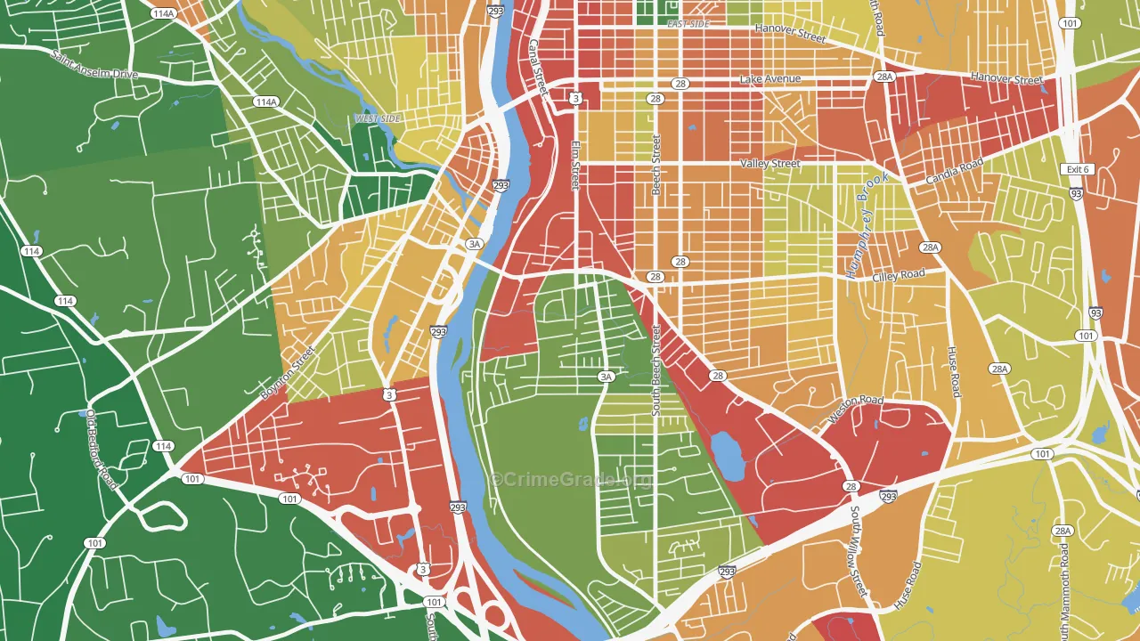 Bakersville, Manchester, NH Map of Vandalism Rates