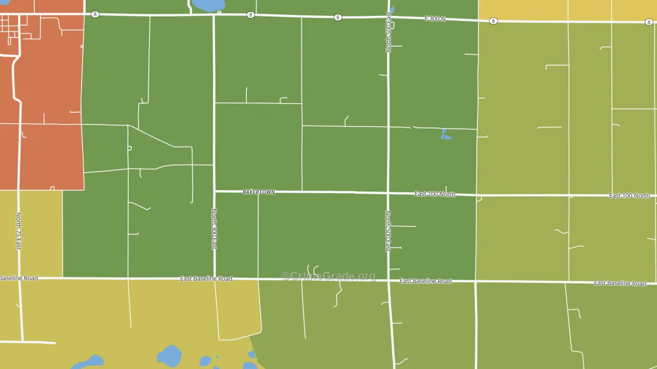 Bakertown, IN Map of Vandalism Rates