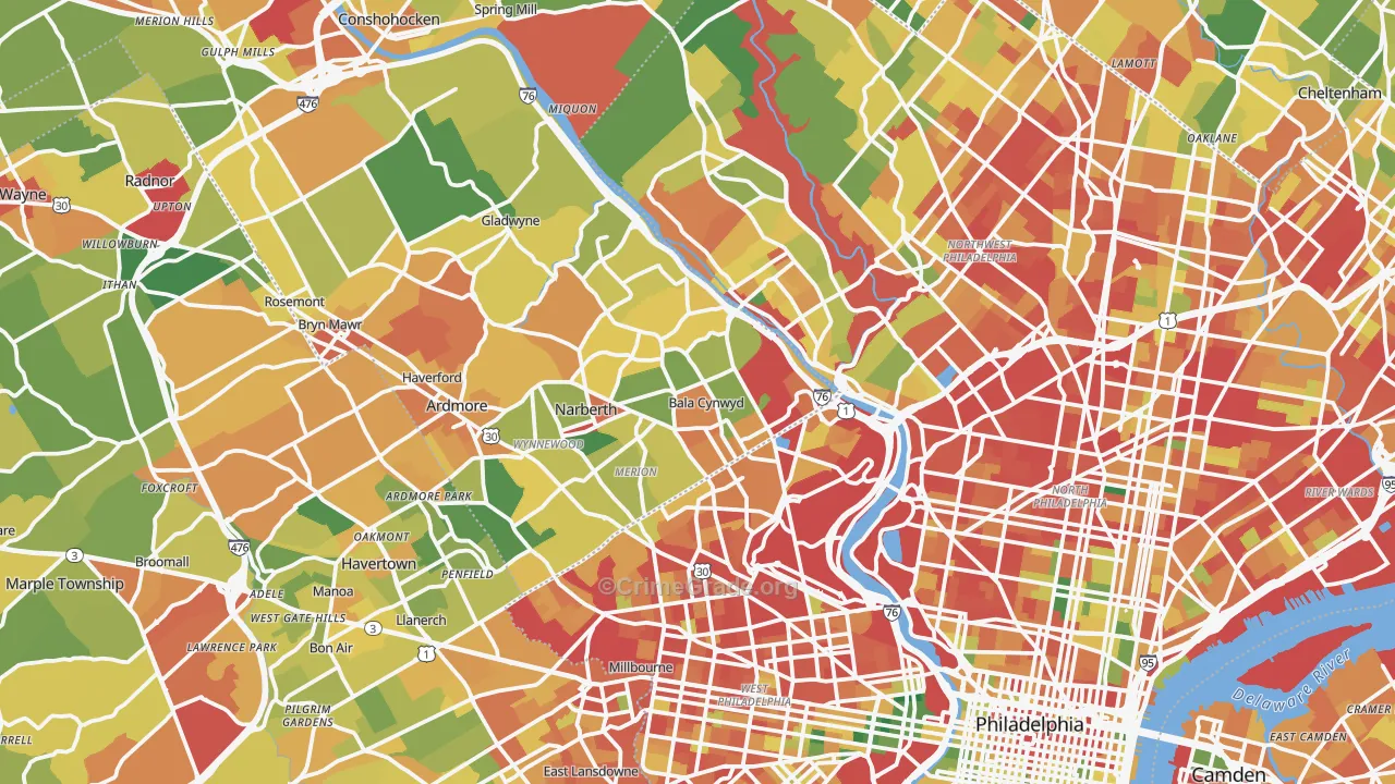 Bala-Cynwyd, PA Map of Vandalism Rates