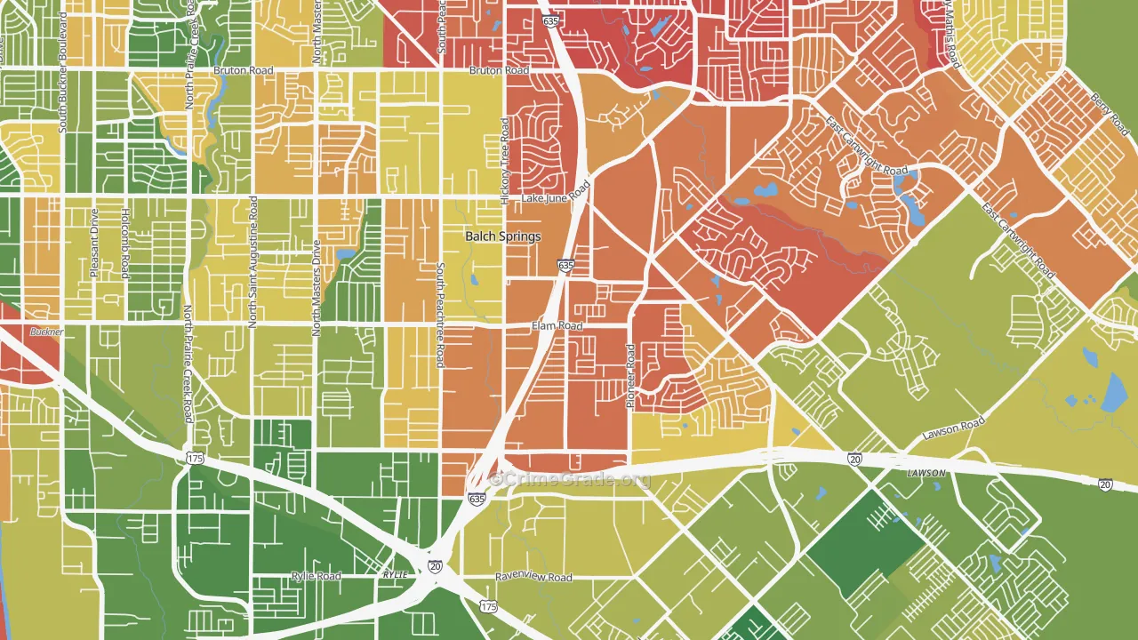 Balch Springs, TX Map of Vandalism Rates