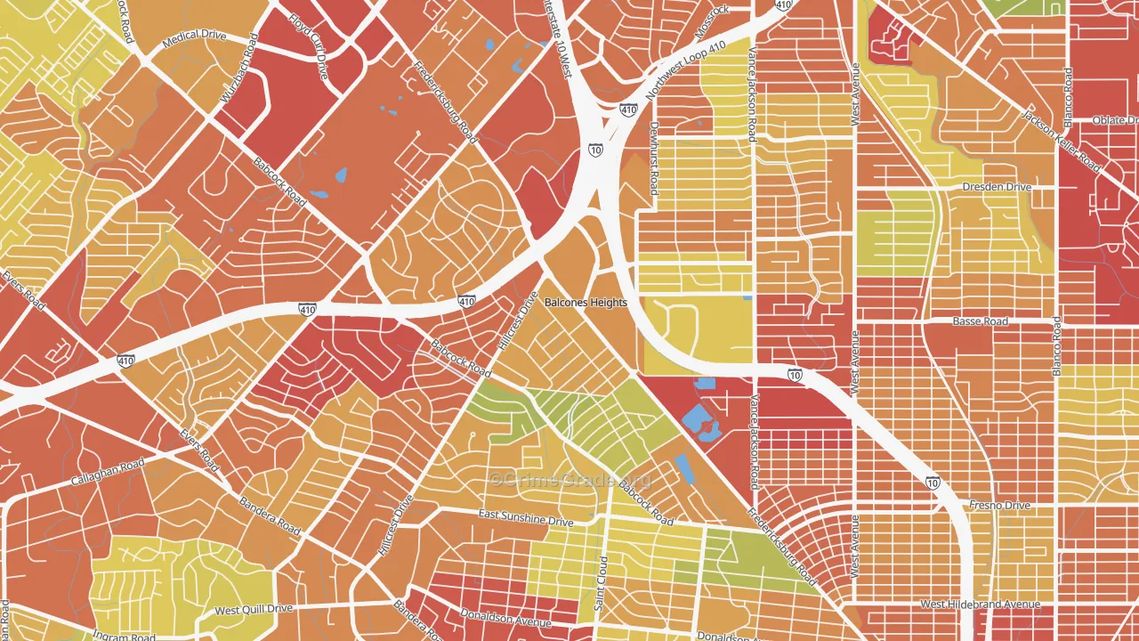 Balcones Heights, TX Map of Vandalism Rates