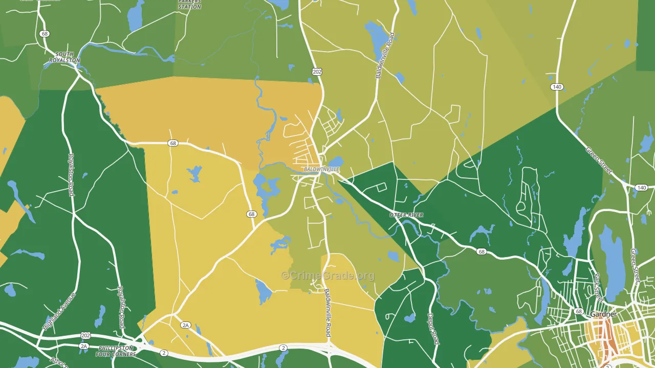 Baldwinville, MA Map of Vandalism Rates