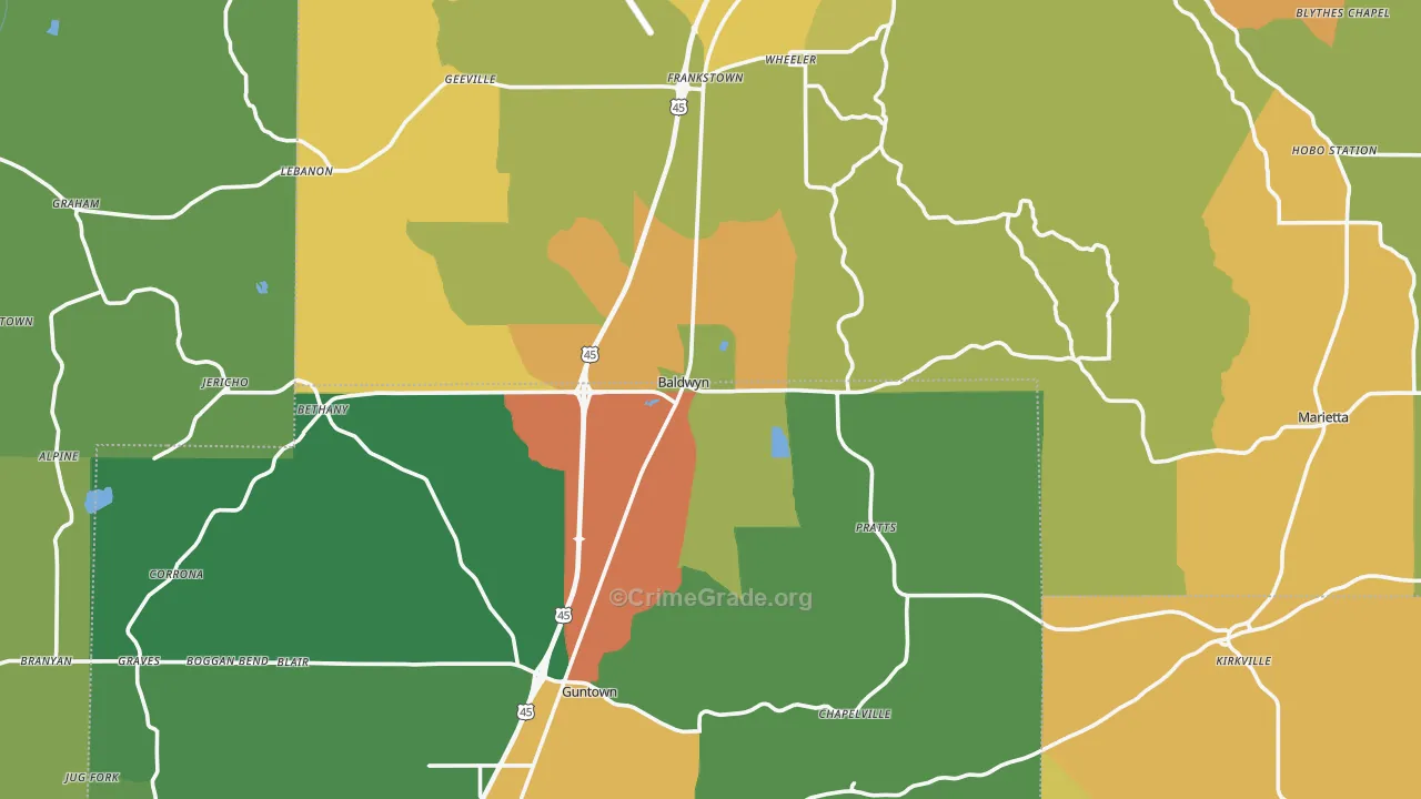 Baldwyn, MS Map of Vandalism Rates