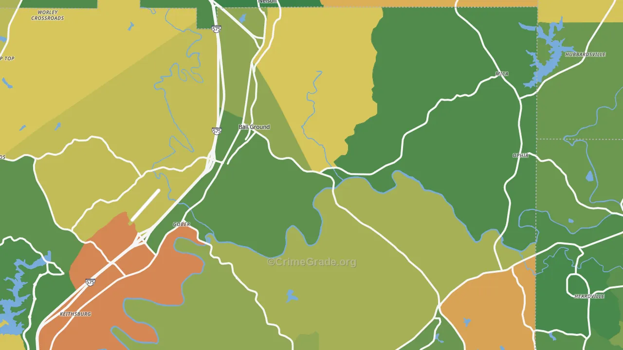 Ball Ground, GA Map of Vandalism Rates