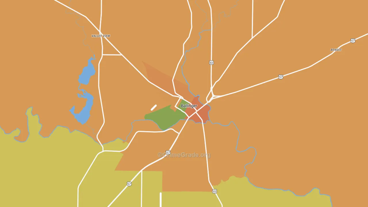 Ballinger, TX Map of Vandalism Rates