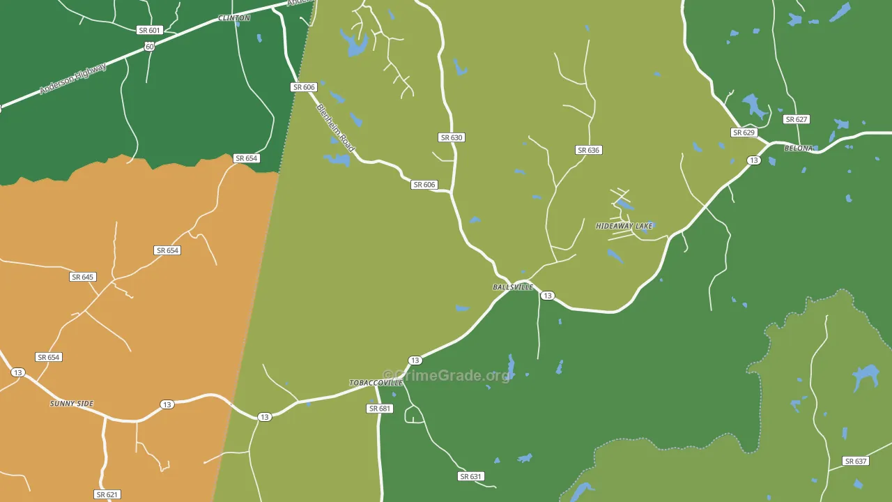 Ballsville, VA Map of Vandalism Rates
