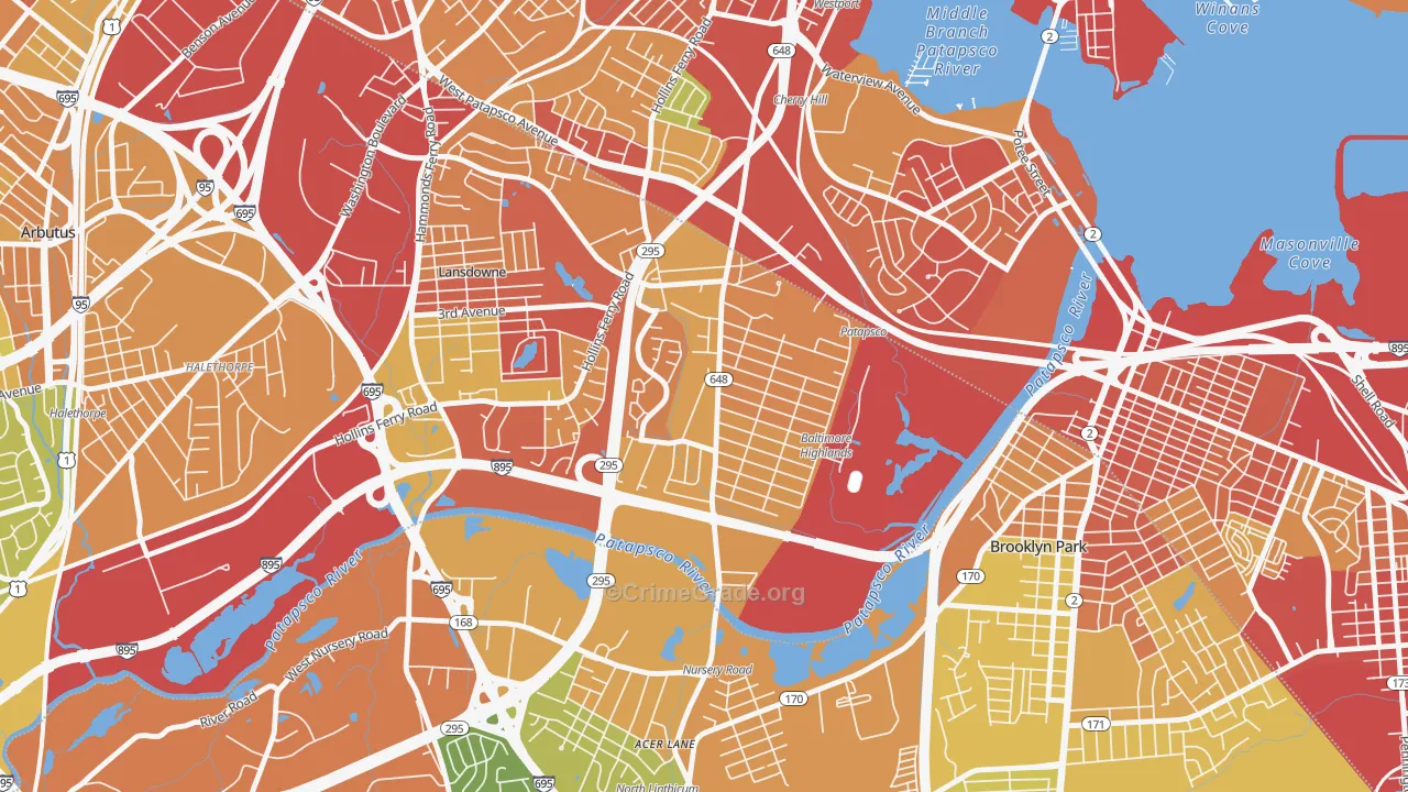 Baltimore Highlands, MD Map of Vandalism Rates