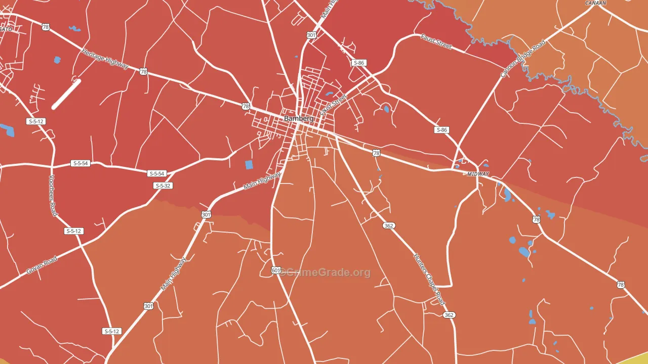 Bamberg, SC Map of Vandalism Rates