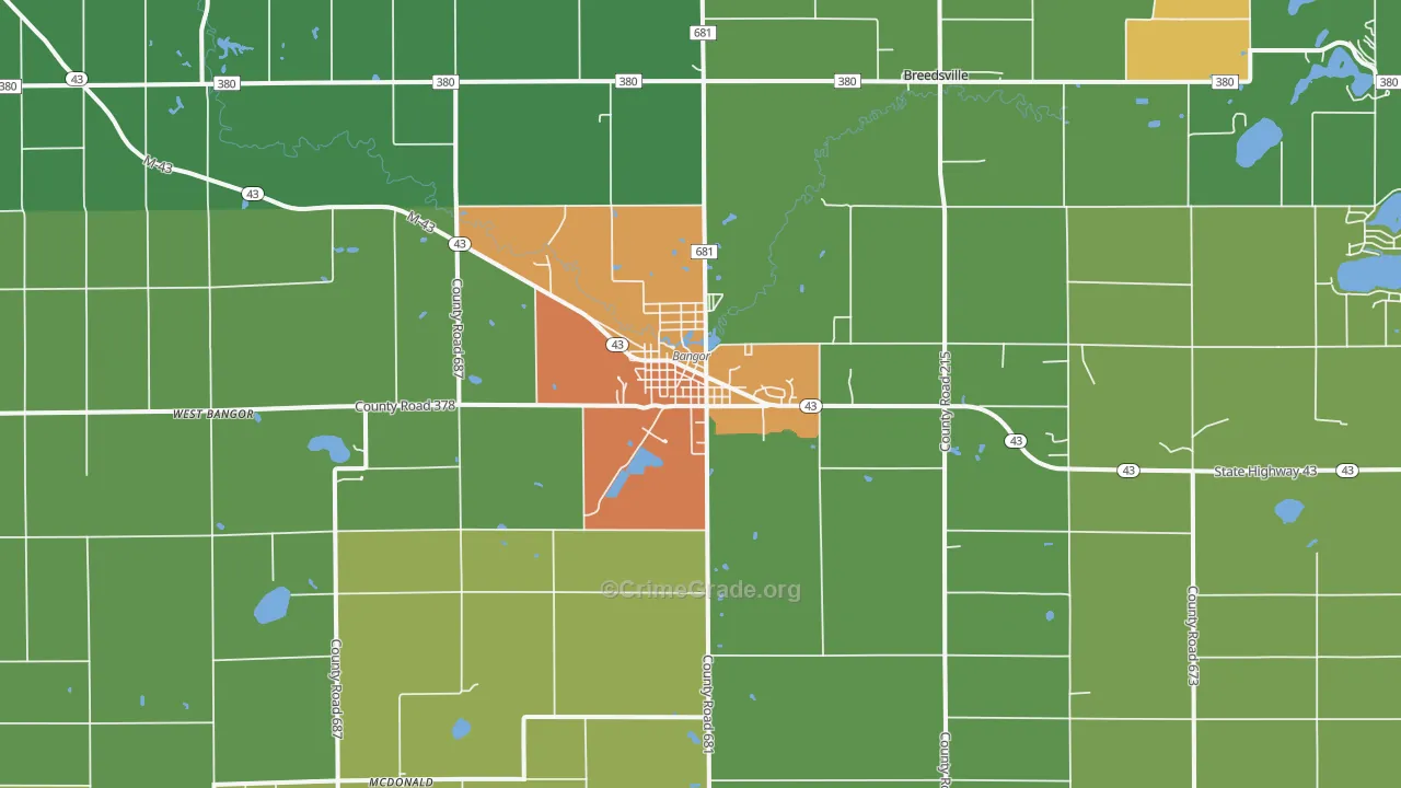 Bangor, MI Map of Vandalism Rates