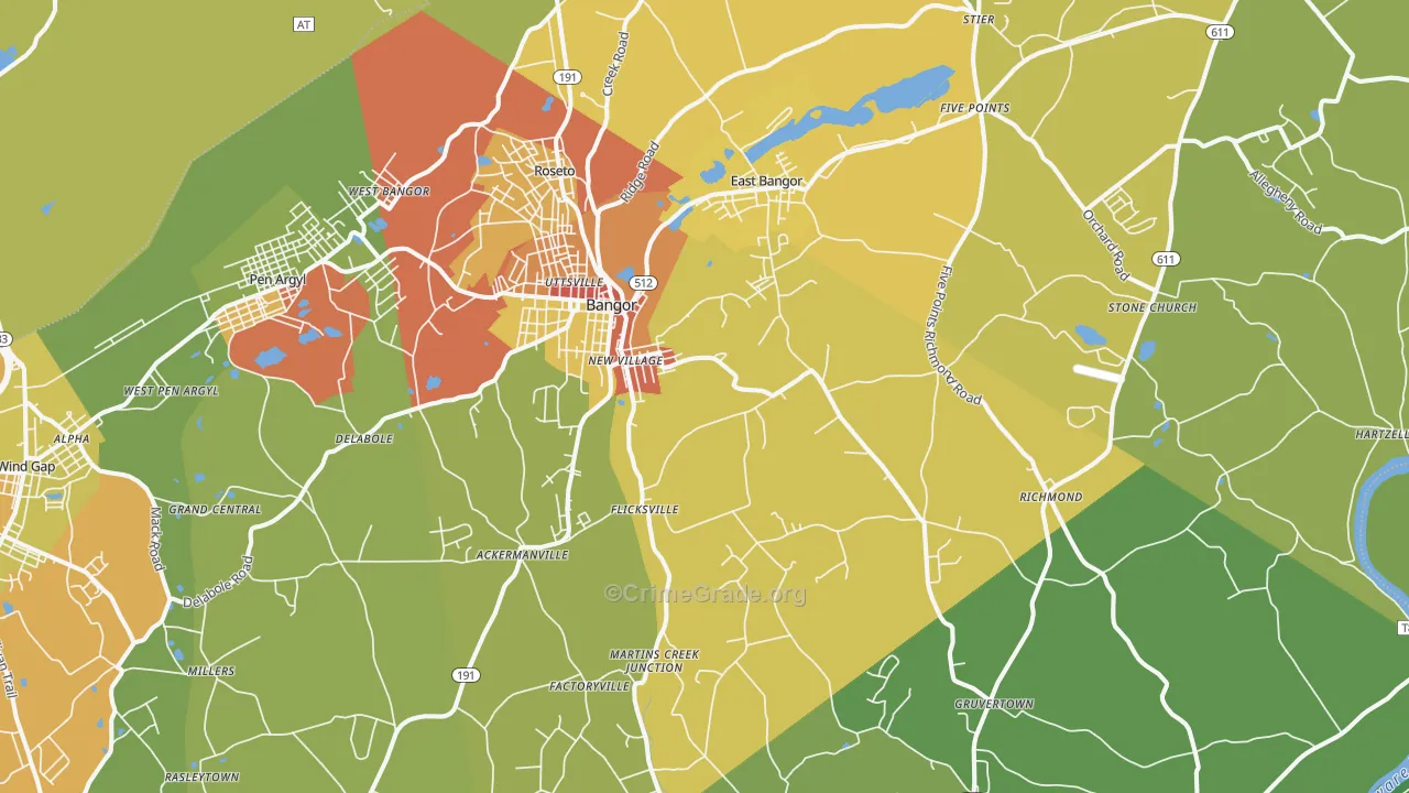 Bangor, PA Map of Vandalism Rates