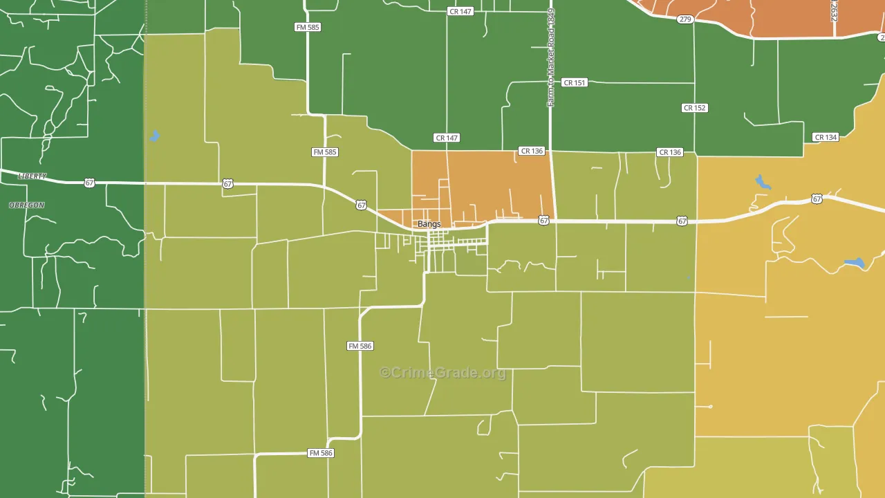 Bangs, TX Map of Vandalism Rates