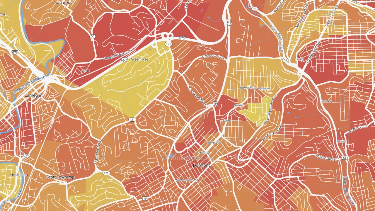 Banksville, Pittsburgh, PA Map of Vandalism Rates