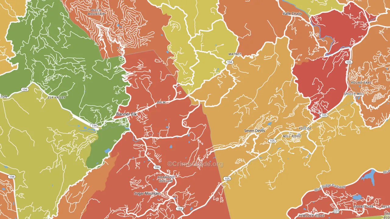 Banner Elk, NC Map of Vandalism Rates