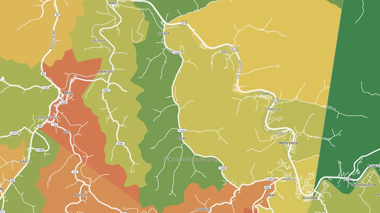 Banner, KY Map of Vandalism Rates