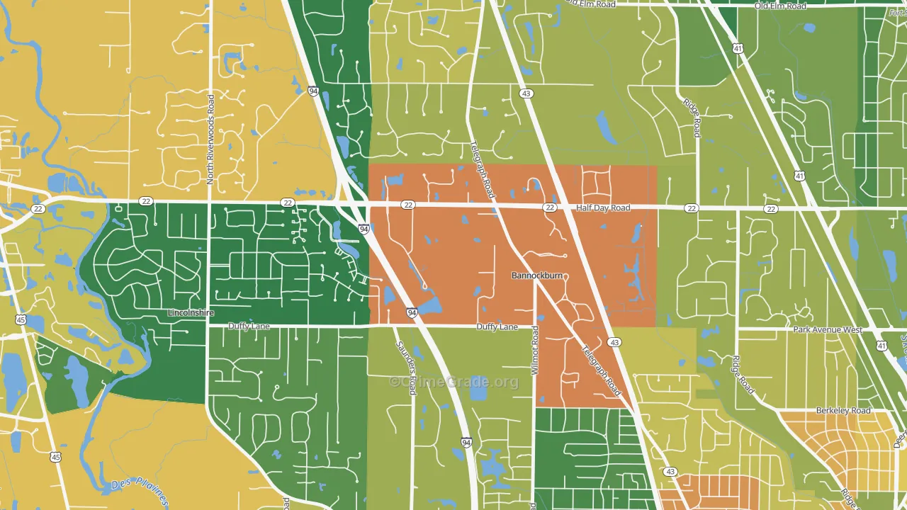 Bannockburn, IL Map of Vandalism Rates
