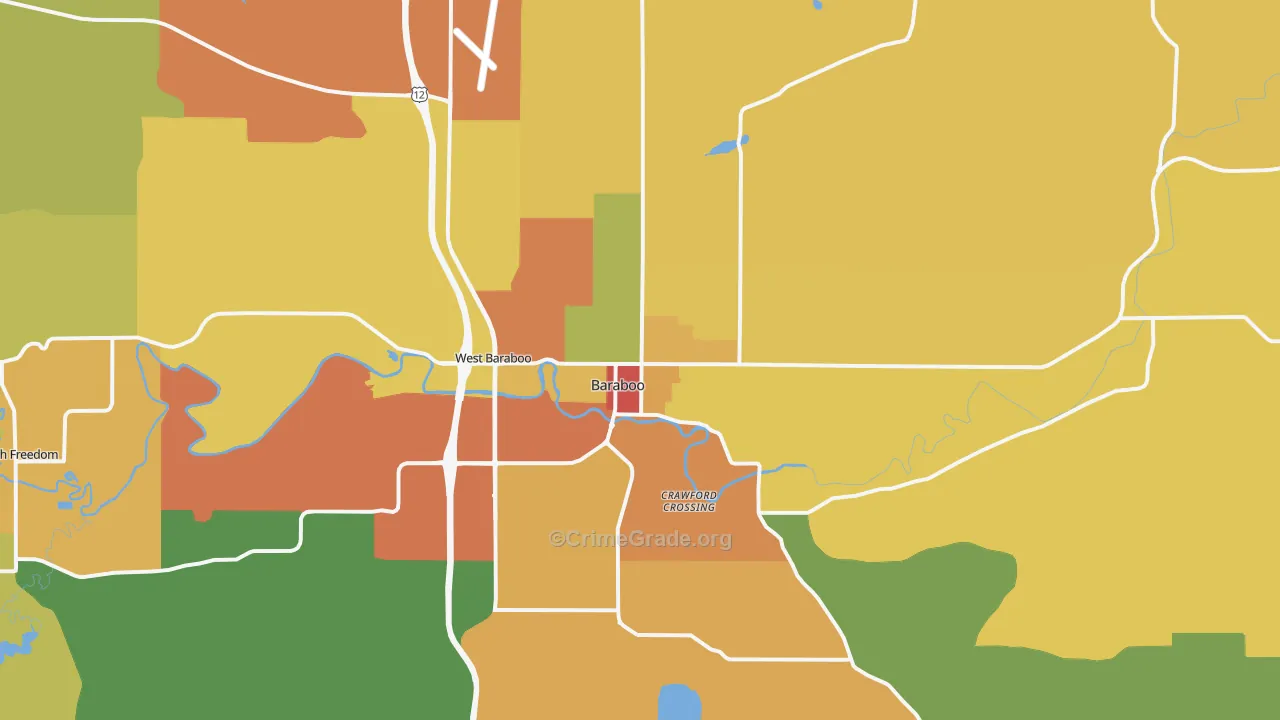 Baraboo, WI Map of Vandalism Rates