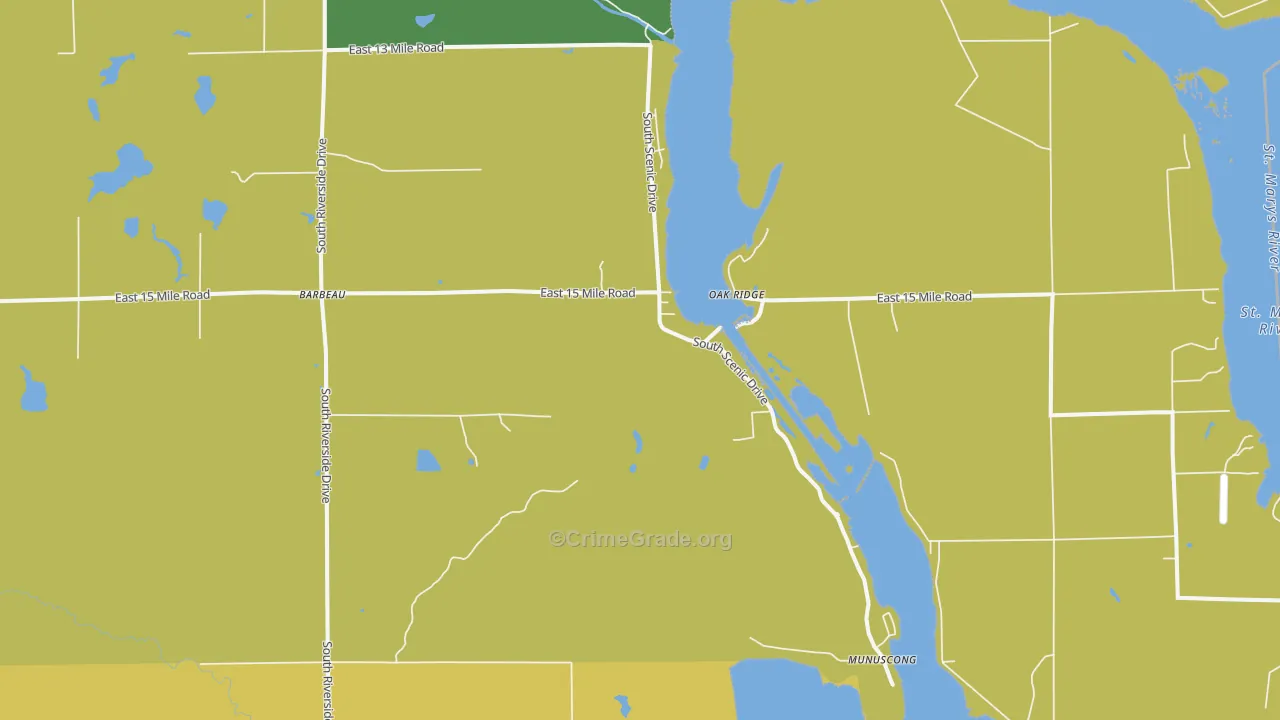 Barbeau, MI Map of Vandalism Rates