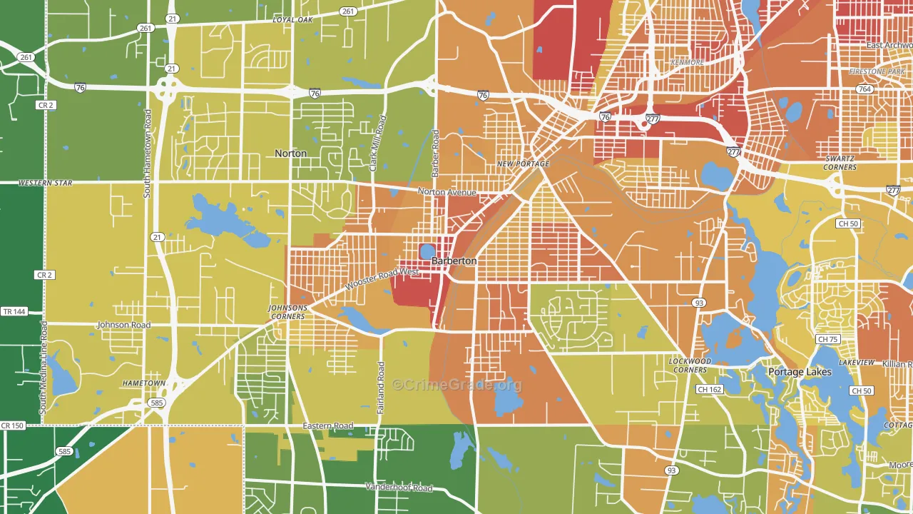 Barberton, OH Map of Vandalism Rates