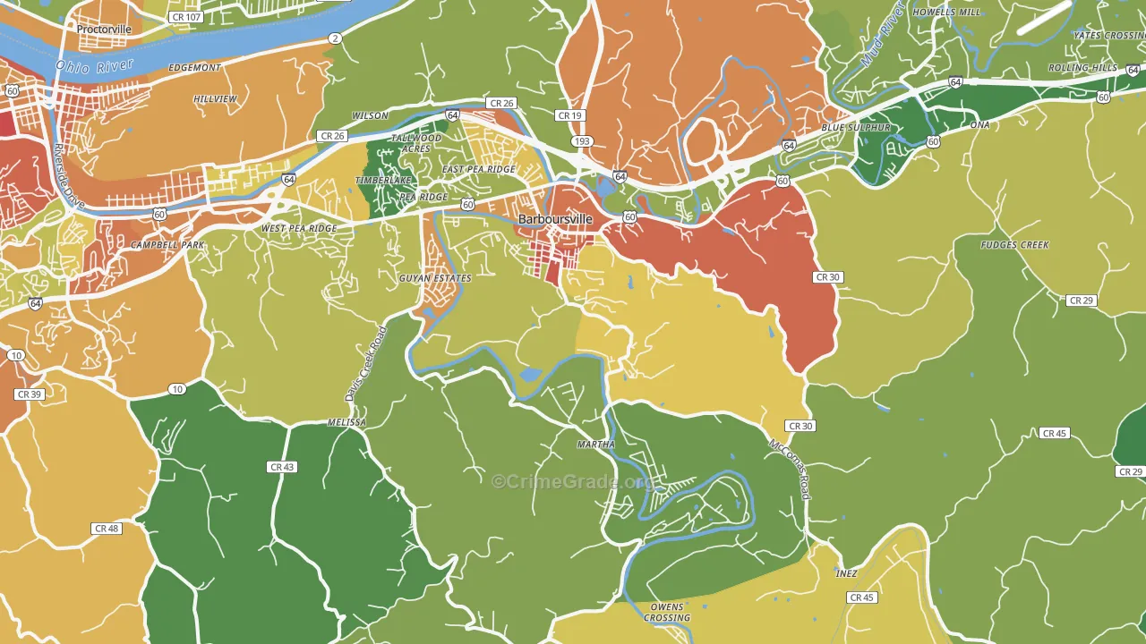 Barboursville, WV Map of Vandalism Rates