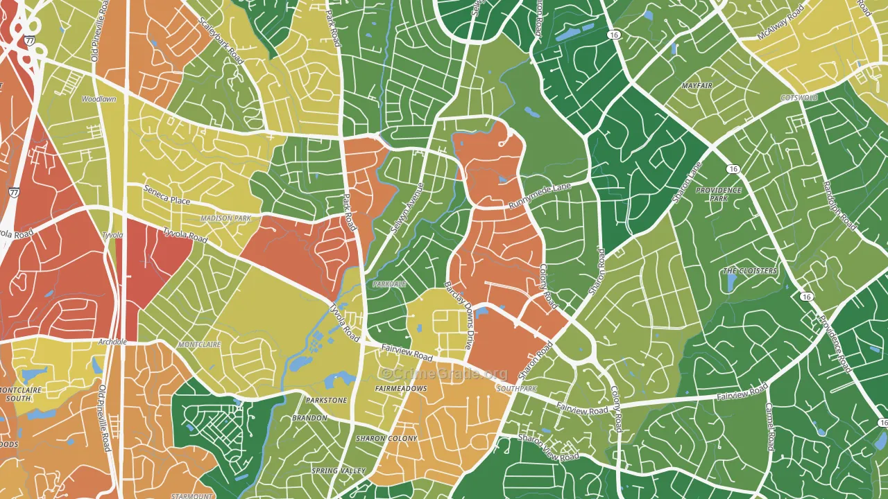 Barclay Downs, Charlotte, NC Map of Vandalism Rates