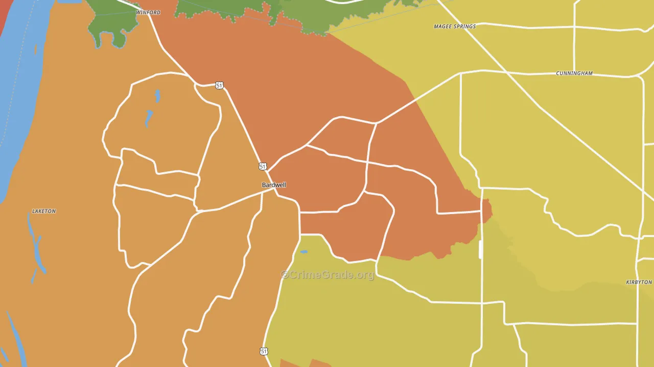 Bardwell, KY Map of Vandalism Rates