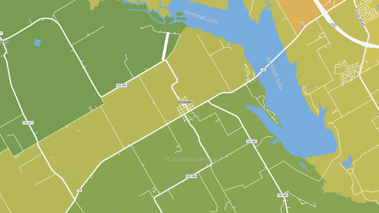 Bardwell, TX Map of Vandalism Rates