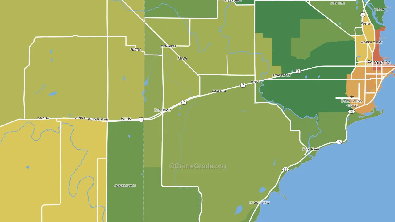 Bark River, MI Map of Vandalism Rates