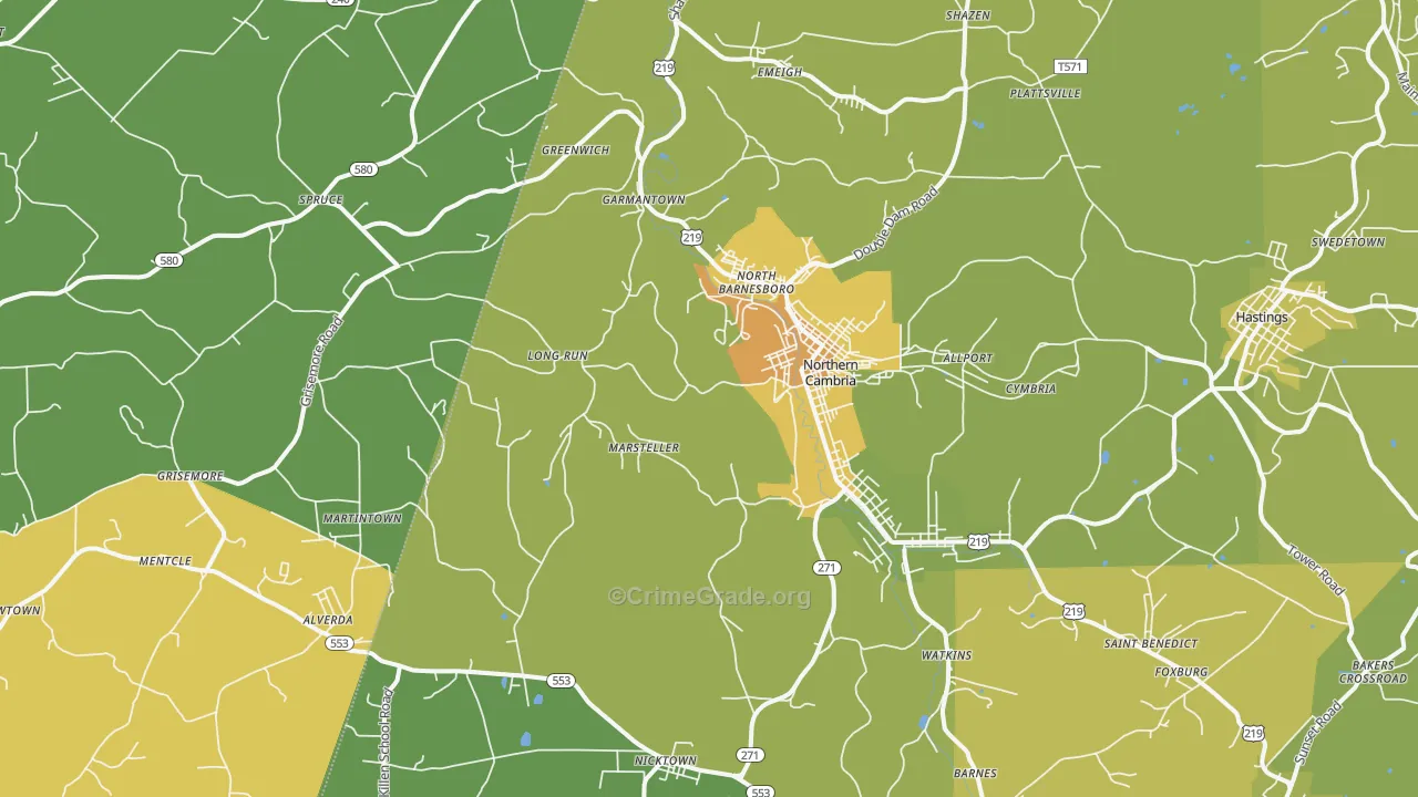 Barnesboro, PA Map of Vandalism Rates