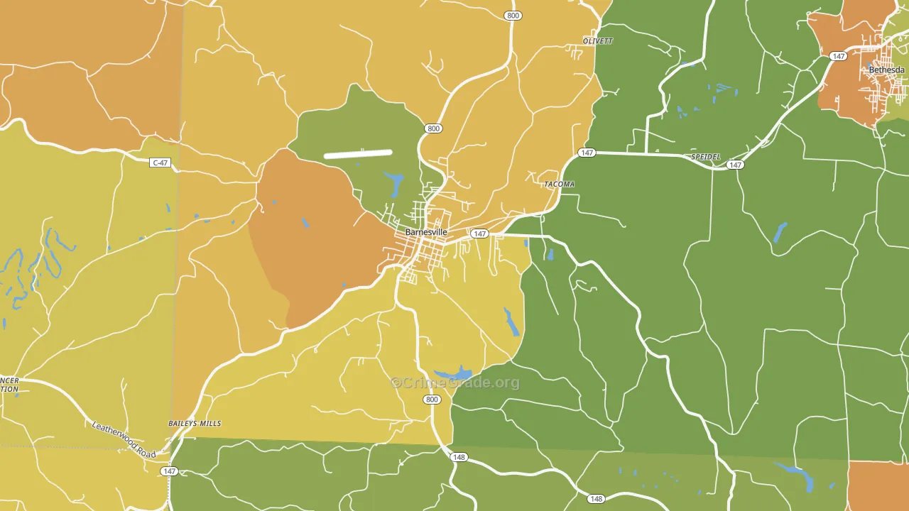 Barnesville, OH Map of Vandalism Rates
